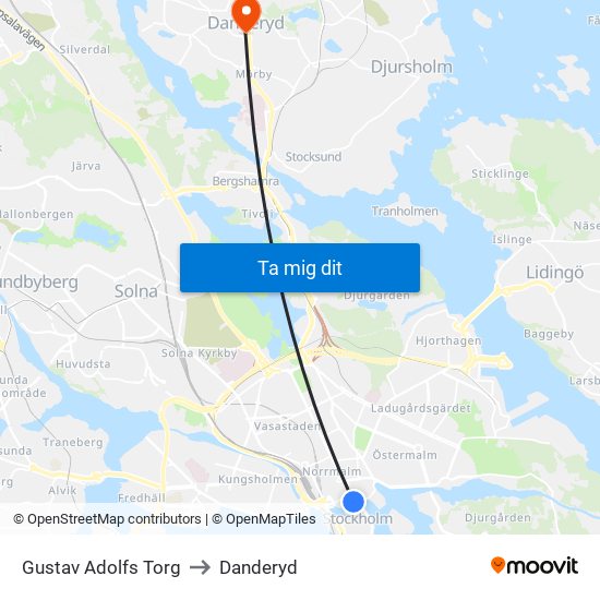 Gustav Adolfs Torg to Danderyd map