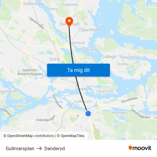 Gullmarsplan to Danderyd map
