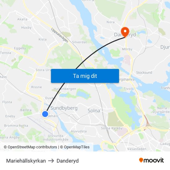 Mariehällskyrkan to Danderyd map