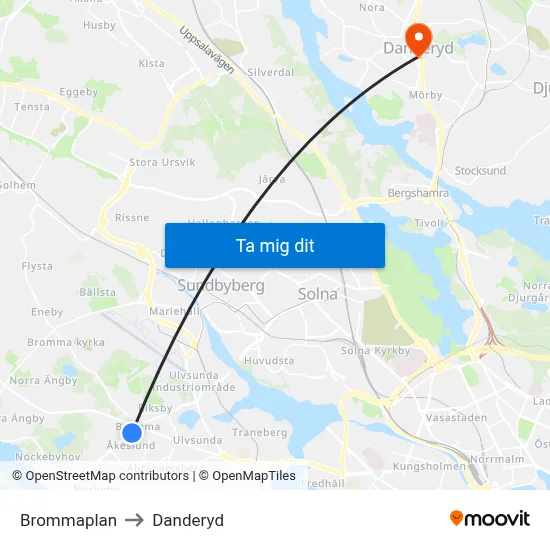 Brommaplan to Danderyd map