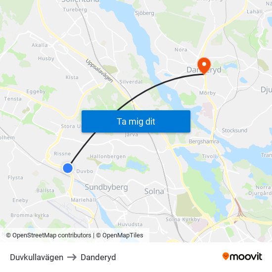 Duvkullavägen to Danderyd map