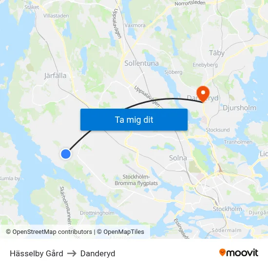 Hässelby Gård to Danderyd map