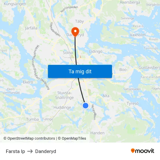 Farsta Ip to Danderyd map
