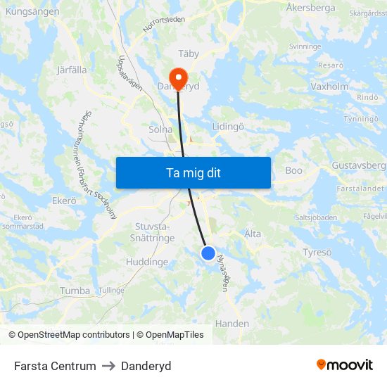 Farsta Centrum to Danderyd map