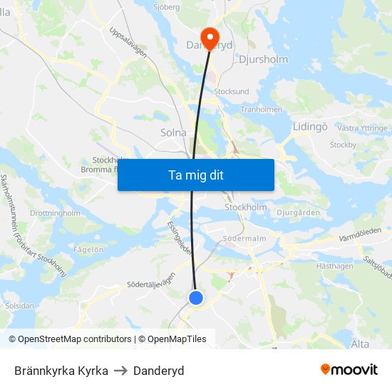 Brännkyrka Kyrka to Danderyd map