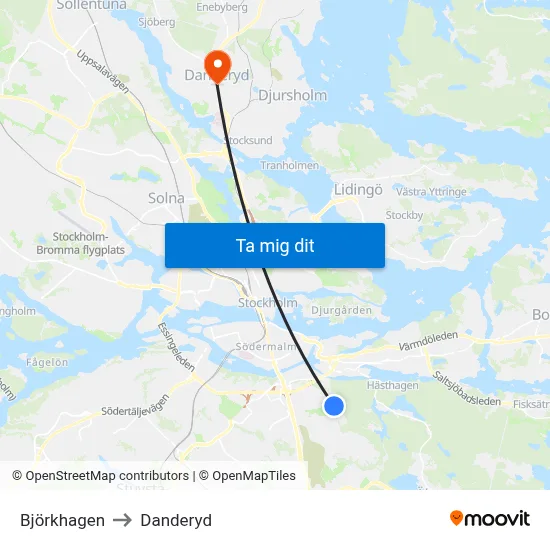 Björkhagen to Danderyd map