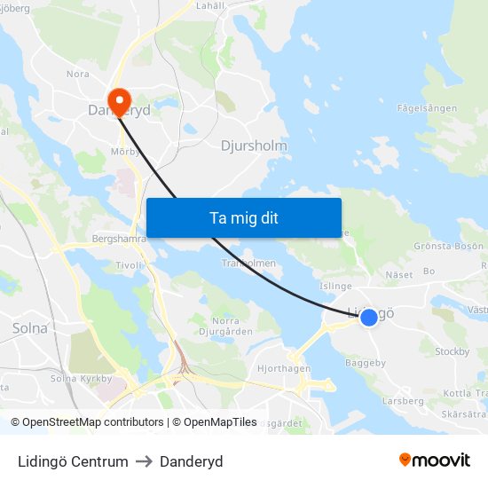 Lidingö Centrum to Danderyd map