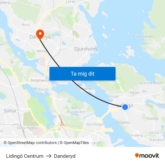 Lidingö Centrum to Danderyd map