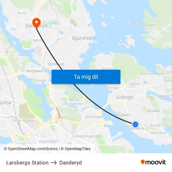 Larsbergs Station to Danderyd map