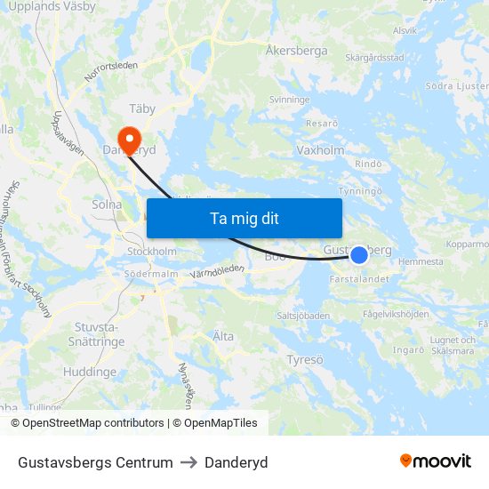Gustavsbergs Centrum to Danderyd map