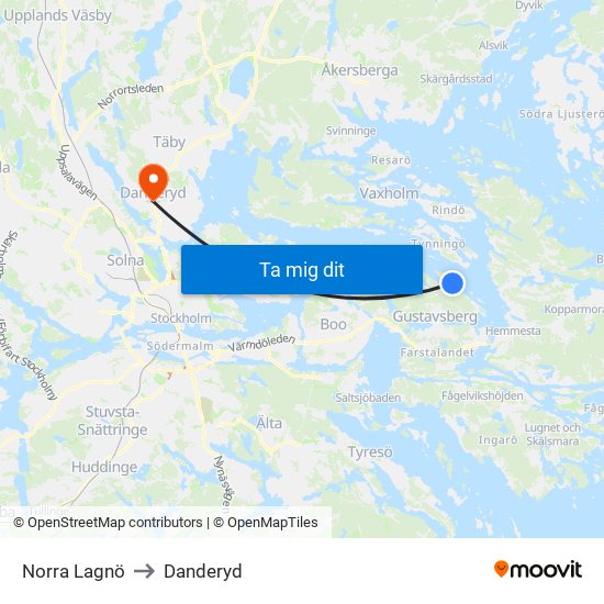 Norra Lagnö to Danderyd map