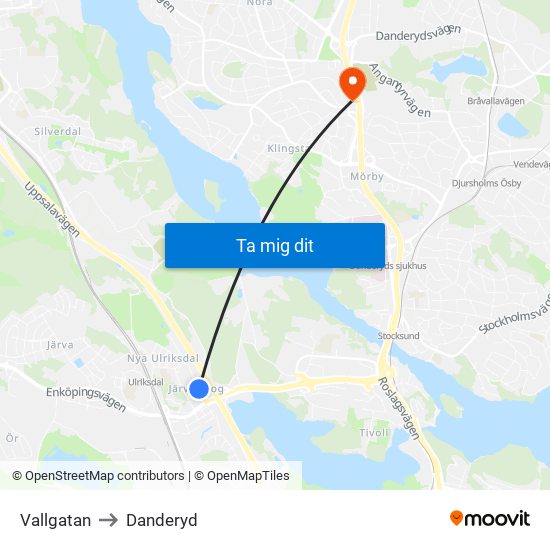 Vallgatan to Danderyd map