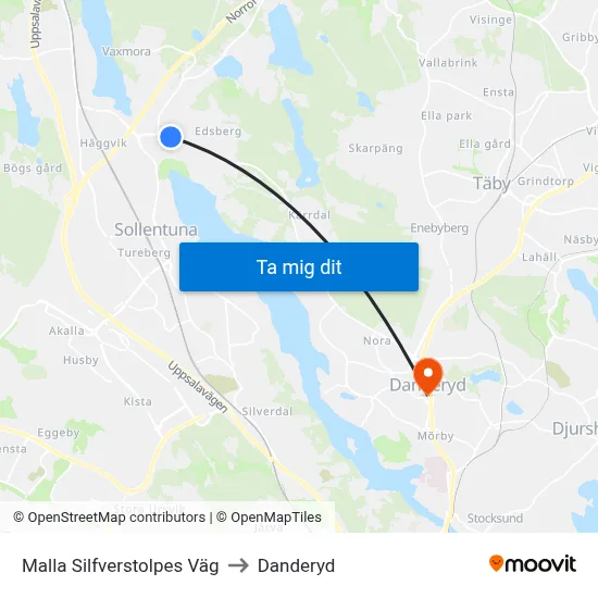 Malla Silfverstolpes Väg to Danderyd map