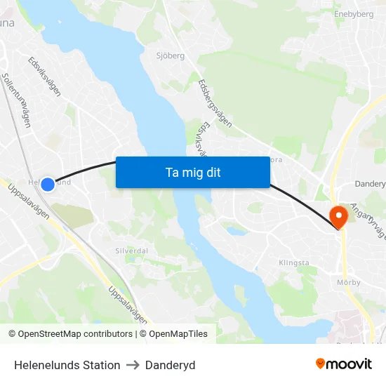 Helenelunds Station to Danderyd map