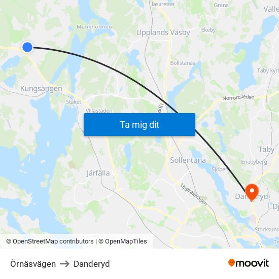 Örnäsvägen to Danderyd map