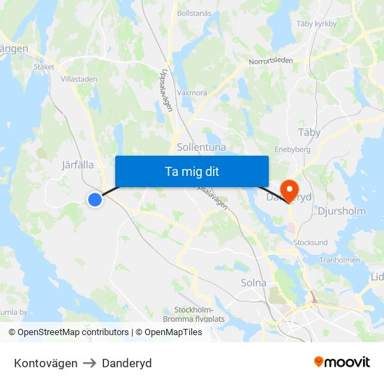 Kontovägen to Danderyd map