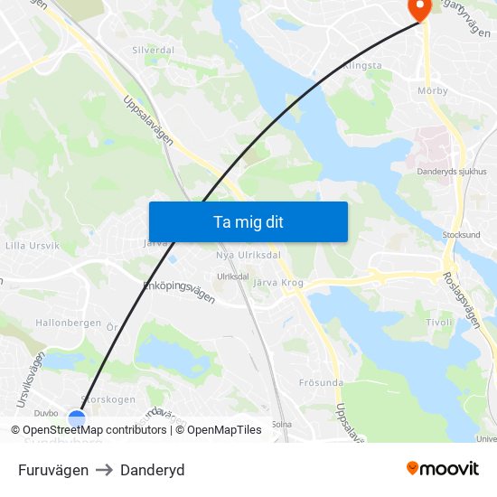 Furuvägen to Danderyd map