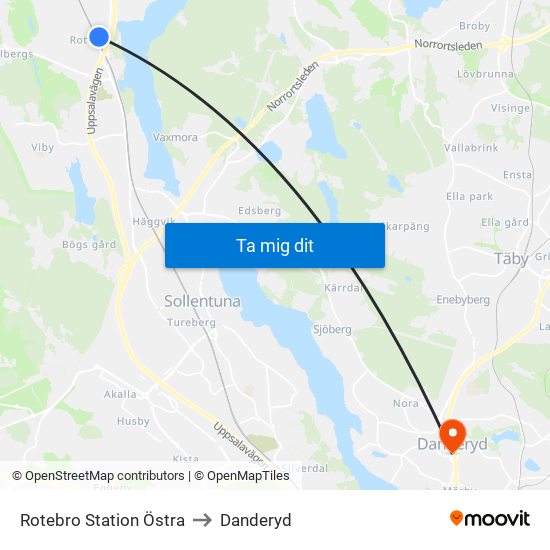 Rotebro Station Östra to Danderyd map