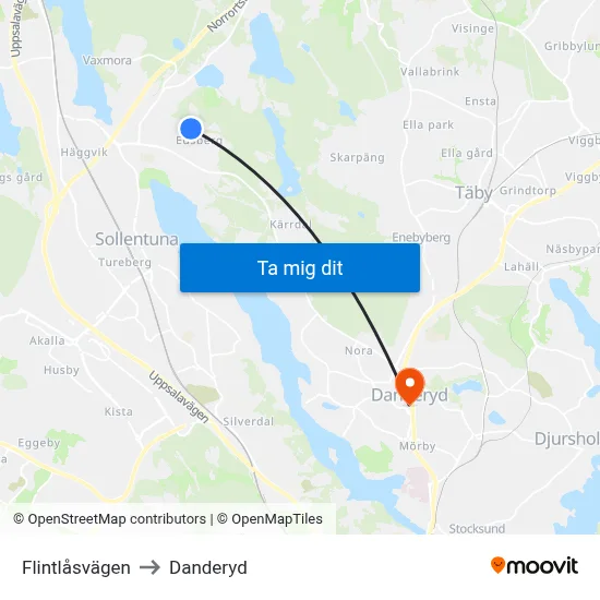 Flintlåsvägen to Danderyd map