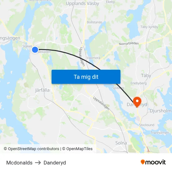 Mcdonalds to Danderyd map