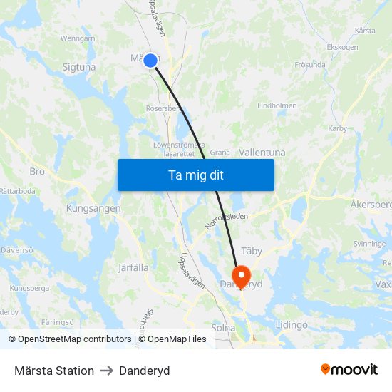 Märsta Station to Danderyd map