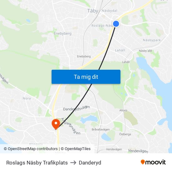 Roslags Näsby Trafikplats to Danderyd map