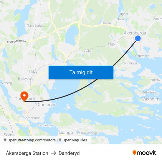 Åkersberga Station to Danderyd map