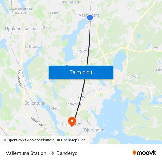 Vallentuna Station to Danderyd map