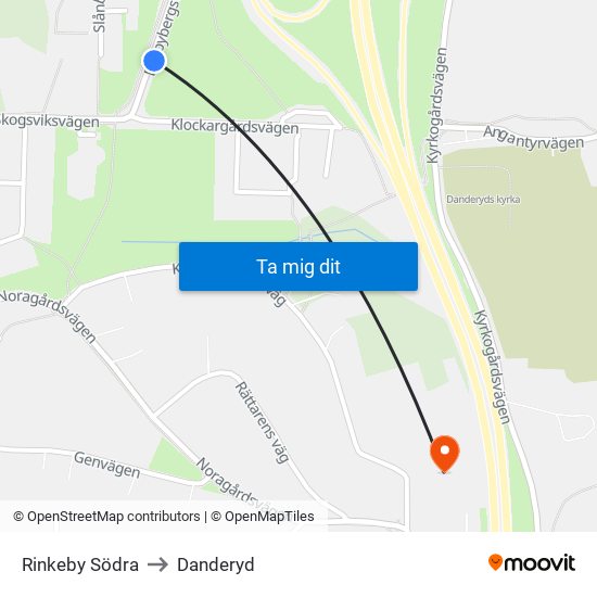 Rinkeby Södra to Danderyd map