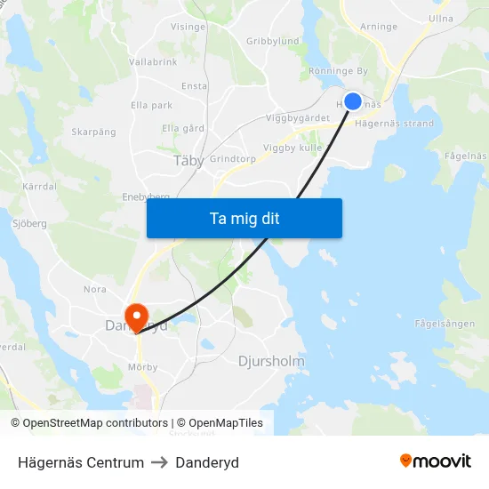 Hägernäs Centrum to Danderyd map