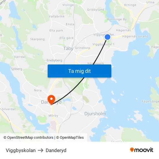 Viggbyskolan to Danderyd map