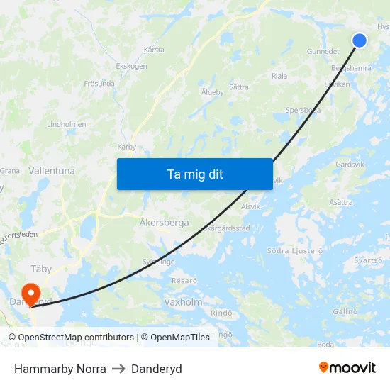 Hammarby Norra to Danderyd map