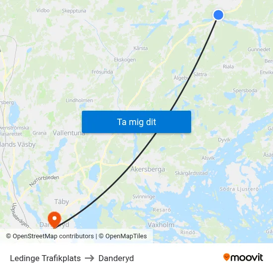 Ledinge Trafikplats to Danderyd map