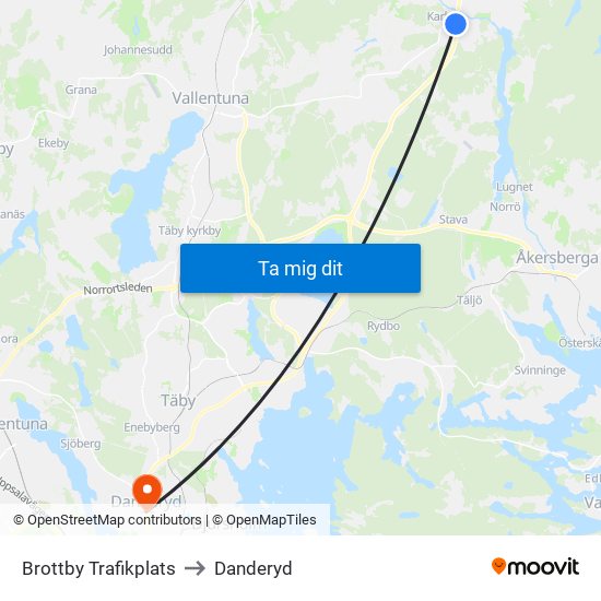 Brottby Trafikplats to Danderyd map