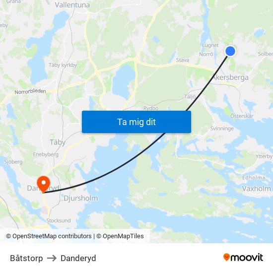 Båtstorp to Danderyd map