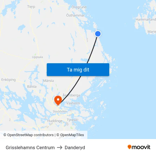 Grisslehamns Centrum to Danderyd map