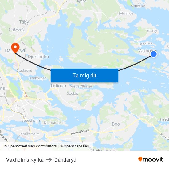 Vaxholms Kyrka to Danderyd map