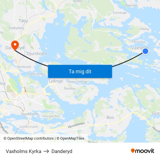 Vaxholms Kyrka to Danderyd map