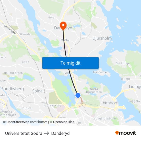 Universitetet Södra to Danderyd map