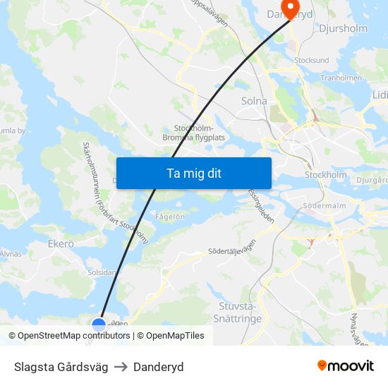 Slagsta Gårdsväg to Danderyd map