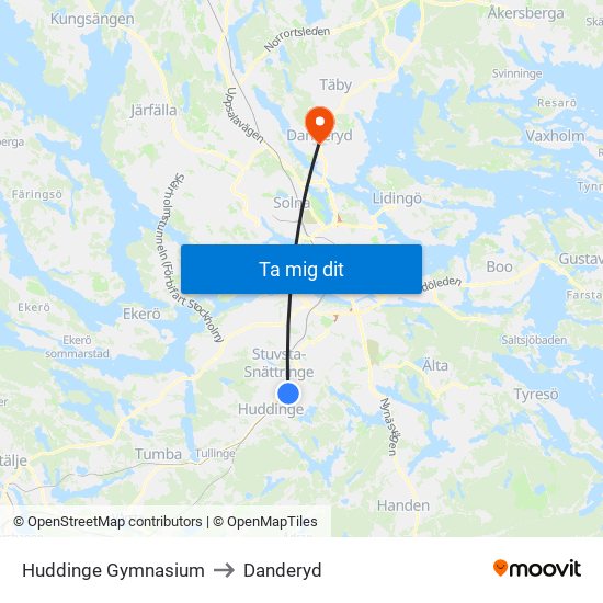 Huddinge Gymnasium to Danderyd map