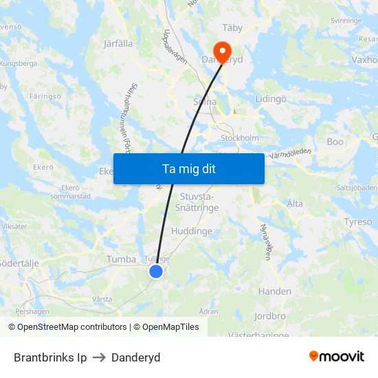 Brantbrinks Ip to Danderyd map