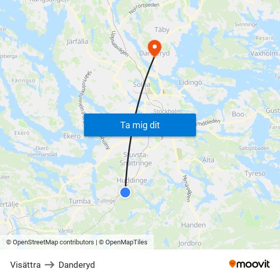 Visättra to Danderyd map