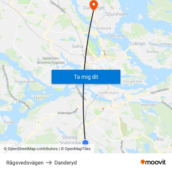 Rågsvedsvägen to Danderyd map