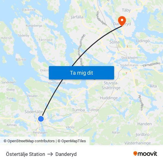 Östertälje Station to Danderyd map