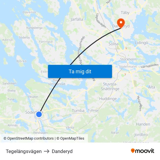 Tegelängsvägen to Danderyd map