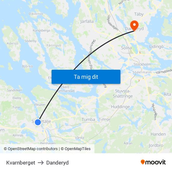 Kvarnberget to Danderyd map