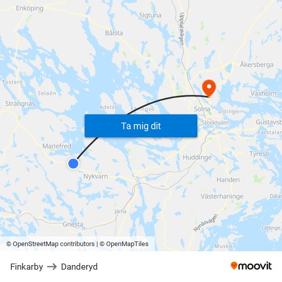 Finkarby to Danderyd map