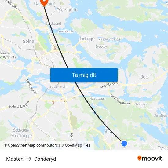 Masten to Danderyd map