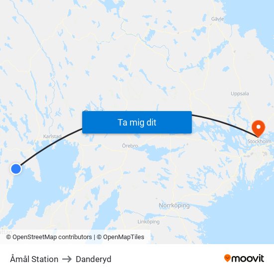 Åmål Station to Danderyd map